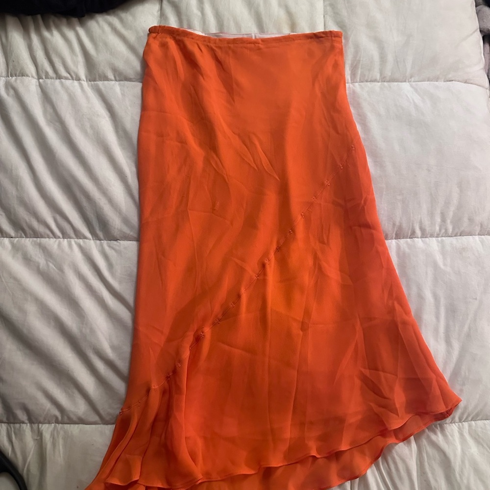 Orange Y2K pull on coquette beaded detailed midi skirt